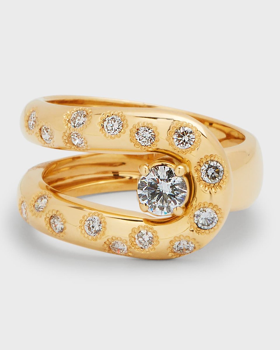 18K Yellow Gold Loop Ring with Diamonds, Size 6.5